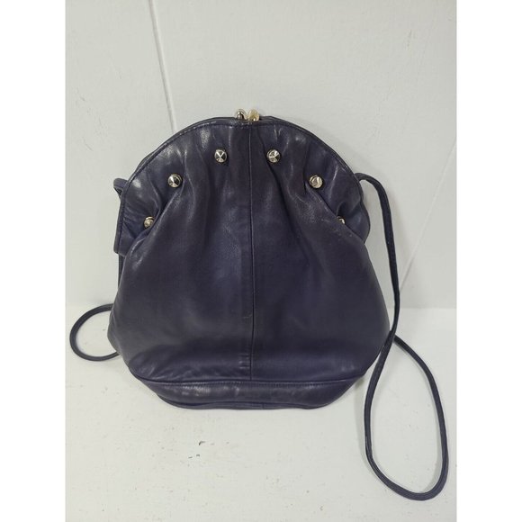 Ande Vintage Purple Leather Crossbody Shoulder Grommet Shell Top Latch Top - Picture 1 of 7